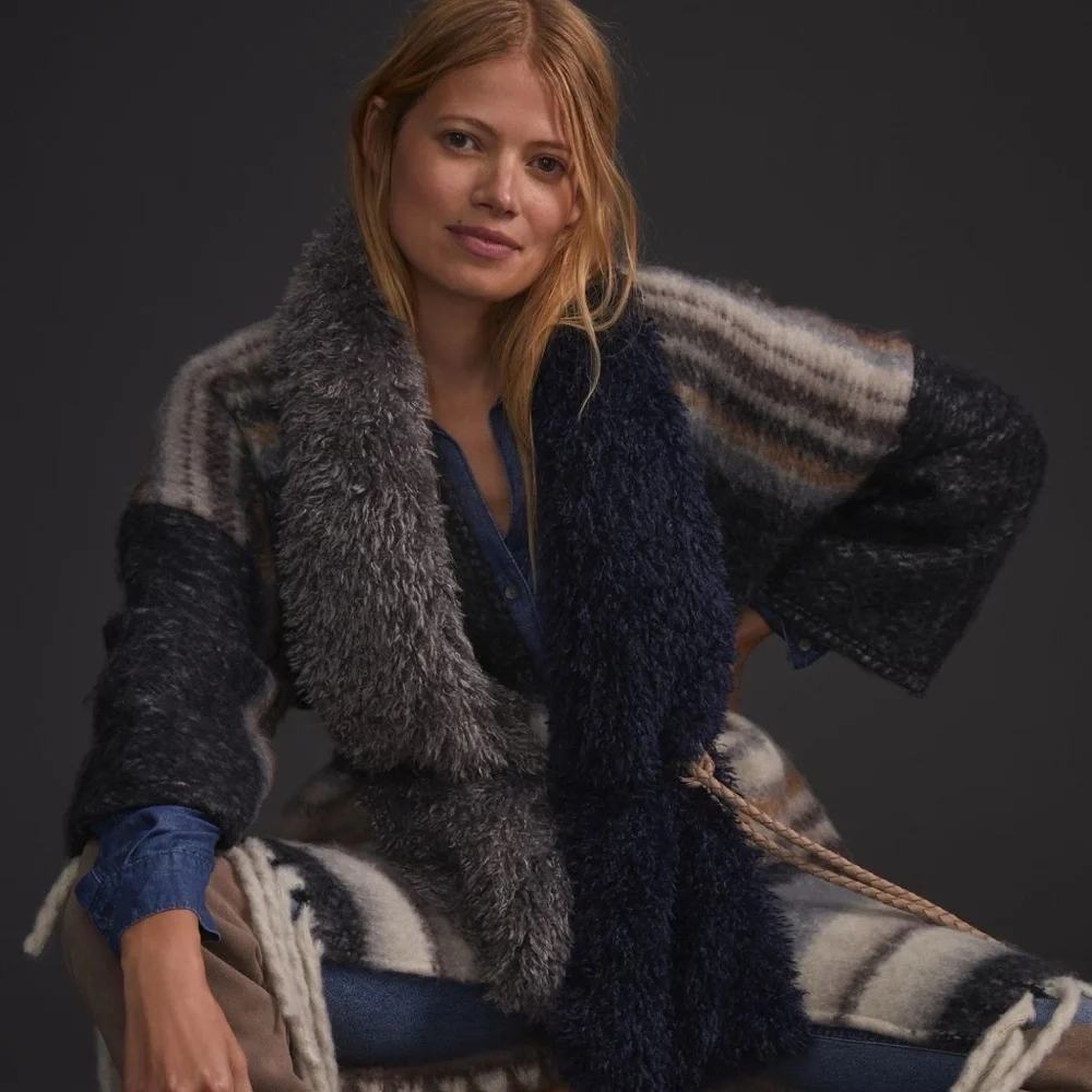 Brand New with Tags! Anthropologie  Navy Colorblocked Fluffy Scarf